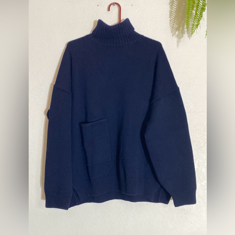 TIBI 100% Cashmere Pullover Turtleneck Sweater Blue MINT! MSRP $795 Rare Find